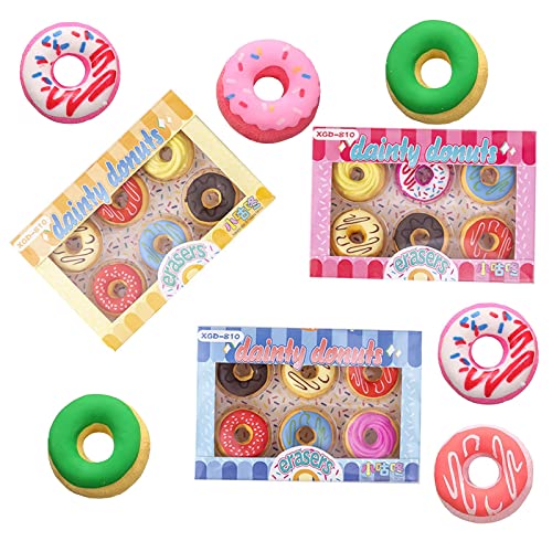 FAINCA 18 Stück Radiergummi Kinder, PVC Free Sicherer Eraser, Donut Radiergummi, Süssigkeiten Farben Radiergummis, KawaiiRadiergummi, Radiergummi Kinder Set, für Schule Schreibwaren von FAINCA