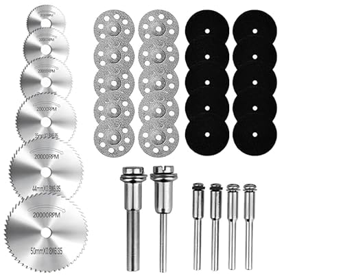 FAINCA 32 Stück Trennscheiben Set, Schneidrad Dremel Zubehoer, Kreissägeblatt Schneidräder, Miniatur Kreissägeblätter, Rotationswerkzeuge Zubehör, für Holz, Kunststoff, Metall, Stein, Glas von FAINCA