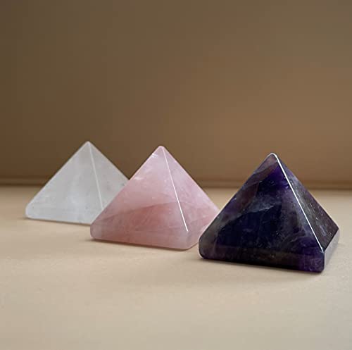 FAIRY TAIL & GLITZER FEE 3 Pyramiden Rosenquarz Amethyst Bergkristall Deko Pyramiden 4cm Edelsteinobelisk Harmonie Dekoration von FAIRY TAIL & GLITZER FEE