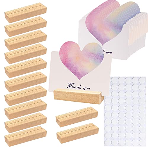 FAJIA 12 pcs Kartenhalter Holz,Tischkartenhalter,Fotohalter Holz,Kartenständer mit 12pcs Danke Karte,Menükartenhalter,Postkartenhalter,Hochzeit Tischnummer Halter,mit Doppelseitigen Klebstoff von FAJIA