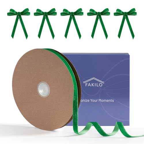 FAKILO Grünes Samtband, 1 cm x 22 Meter Grün Samt perfekt für Kranz, Geschenkverpackungen, Schleifen, Blumenstrauß von FAKILO