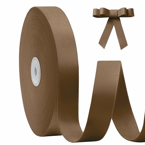 FAKILO Samtband Braun 2,5 cm x 18 m Velvetband, Doppelseitiges, Ein braunes Samt Band dient als Christbaumband, Schmuckband für Kränze, Geschenkband, Schleifenband und Hochzeitsdekorationband von FAKILO