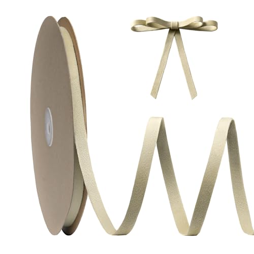 FAKILO Samtband Khaki 1 cm x 27 m, Doppelseitiges, Khaki Velvetband dient als Christbaumband, Schmuckband für Kränze, Geschenkband, Kunsthandwerksband, Schleifenband und Wohnraumdekoband von FAKILO