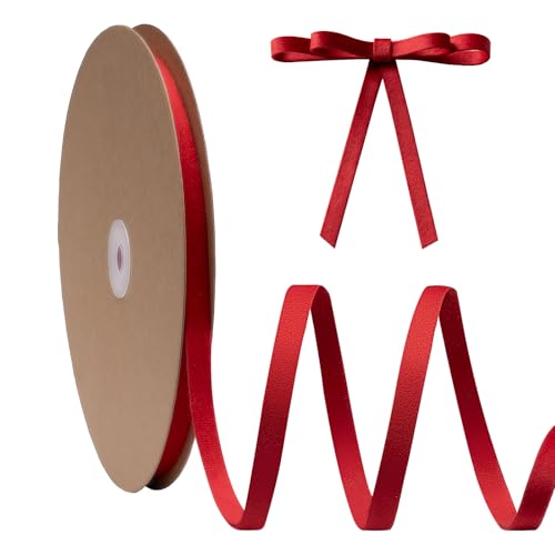 FAKILO Samtband Rot 1 cm x 27 m, Doppelseitiges, Rotes Velvetband dient als Christbaumband, Schmuckband für Kränze, Geschenkband, Kunsthandwerksband, Schleifenband und Wohnraumdekoband von FAKILO