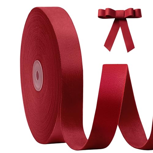 FAKILO Samtband Rot 2,5 cm x 18 m Velvetband, Doppelseitiges, Ein Rotes Samt Band dient als Geschenkband, Christbaumband, Schmuckband für Kränze, Schleifenband und Hochzeitsdekorationband von FAKILO