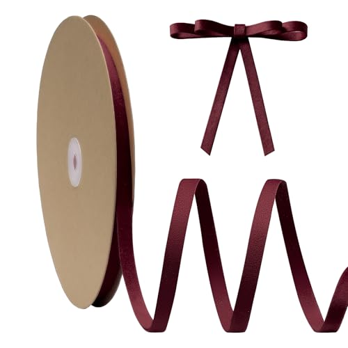 FAKILO Samtband Weinrot 1 cm x 27 m, Doppelseitiges, Weinrotes Velvetband dient als Geschenkband, Christbaumband, Schmuckband für Kränze, Schleifenband und Kunsthandwerksband von FAKILO