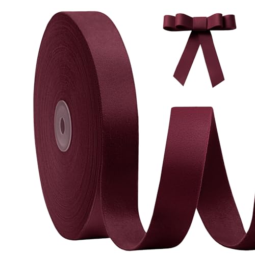 FAKILO Samtband Weinrot 2,5 cm x 18 m Velvetband, Doppelseitiges, Ein weinrotes Samt Band dient als Christbaumband, Schmuckband für Kränze, Geschenkband, Schleifenband und Hochzeitsdekorationband von FAKILO