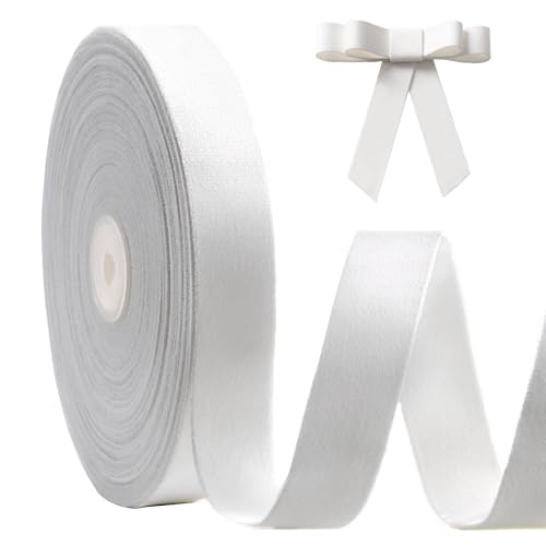 FAKILO Samtband weiß 2,5 cm x 18 m Velvetband, Doppelseitiges, Ein weiss Samt Band dient als Geschenkband, Christbaumband, Schmuckband für Kränze, Schleifenband und Hochzeitsdekorationband von FAKILO