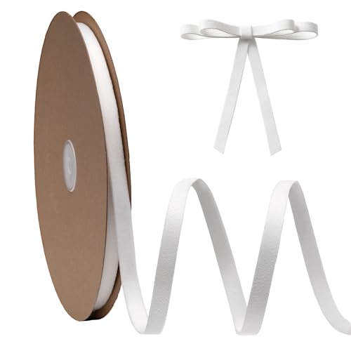 FAKILO Samtband weiß 1 cm x 27 m, Doppelseitiges, weiss Velvetband dient als Christbaumband, Schmuckband für Kränze, Geschenkband, Kunsthandwerksband, Schleifenband und Wohnraumdekoband von FAKILO