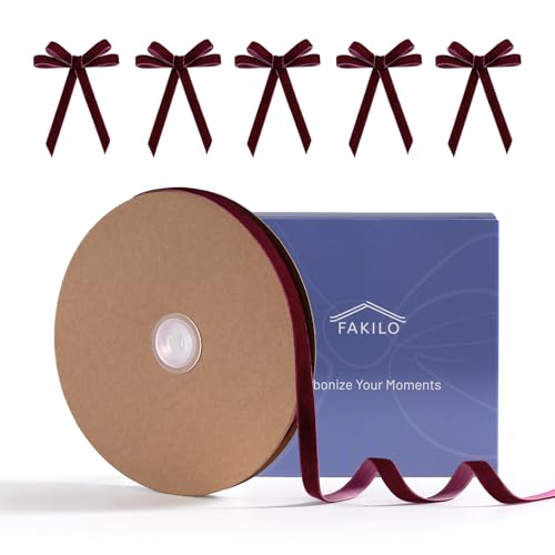 FAKILO Weinrotes Samtband, 1 cm x 22 Meter Weinrotes Samt band perfekt für Kranz, Geschenkverpackungen, Schleifen, Blumenstrauß von FAKILO