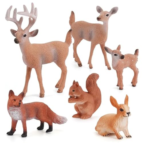 Waldtiere Figuren 6 Stück Waldtiere Figuren Miniaturtiere Spielzeug Tortenaufsätze mit Hirsch Familie Fuchs Kaninchen Eichhörnchen Wald Wald Themenparty Weihnachtsdisplay von FAKKA