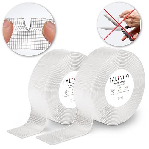 FALINGO Doppelseitiges Klebeband per Hand abreißbar Nano Tape wiederverwendbar extra stark Kleben statt Bohren transparent 2 Rollen (3 cm x 3 m) von FALINGO