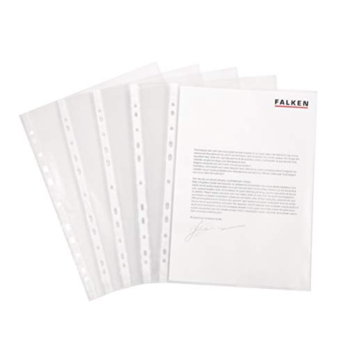 FALKEN Original Falken 100er Pack Economy PP-Kunststoff Prospekthüllen. Für DIN A4 transparent genarbt oben offen Klarsichtfolie Plastikhülle ideal für Ordner Ringbücher und Hefter von FALKEN