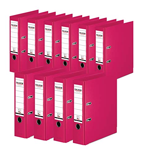 FALKEN 10er Pack Chromocolor Premium-Ordner. Made in Germany. Kunststoffbezug außen und innen 8 cm breit DIN A4 Pastell-Farbe pink Ringordner Aktenordner Briefordner Büroordner von FALKEN