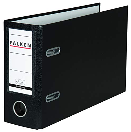 Original Falken 10er Pack PP-Color Kunststoff-Ordner Sonderformat. Made in Germany. 8 cm breit DIN A5 quer mit Wechselfenster schwarz Kontoauszug Ringordner Aktenordner Briefordner Büroordner von FALKEN