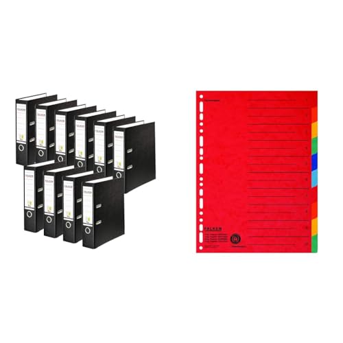 Original Falken 10er Pack PP-Color Kunststoff-Ordner. Made in Germany. 8 cm breit DIN A4 schwarz und Falken 20er Pack Karton-Register für DIN A4 10-teilig vollfarbig Original Falken 10er Pack PP-Color Kunststoff-Ordner. Made in Germany. 8 cm breit DIN A4 schwarz und Falken 20er Pack Karton-Register für DIN A4 10-teilig vollfarbig von FALKEN