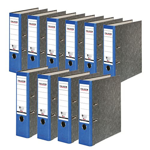 Original Falken 10er Pack Recycling-Ordner Wolkenmarmor. Made in Germany. 8 cm breit DIN A4 blauer Rücken Ringordner Aktenordner Briefordner Büroordner Pappordner CO2-Neutral Blauer Engel von FALKEN