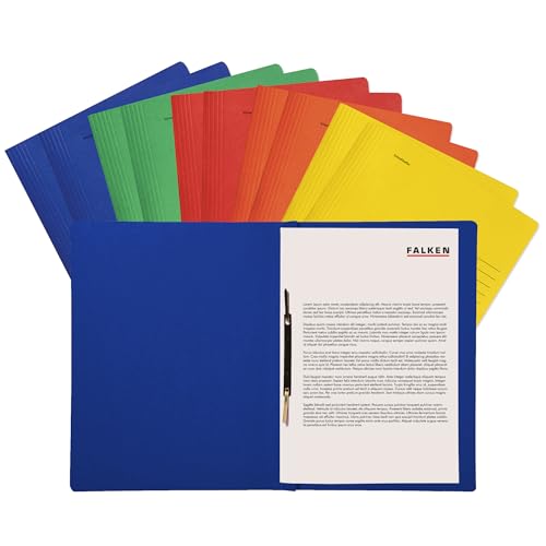 FALKEN Original Falken 10er Pack Schnellhefter Intensivfarben. Made in Germany. Aus Recycling-Karton für DIN A4 kaufmännische und Behördenheftung farbig sortiert Hefter ideal für Büro und Schule von FALKEN