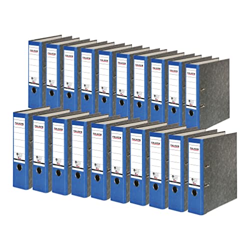 FALKEN Original Falken 20er Pack Recycling-Ordner Wolkenmarmor. Made in Germany. 8 cm breit DIN A4 blauer Rücken Ringordner Aktenordner Briefordner Büroordner Pappordner CO2-Neutral Blauer Engel von FALKEN