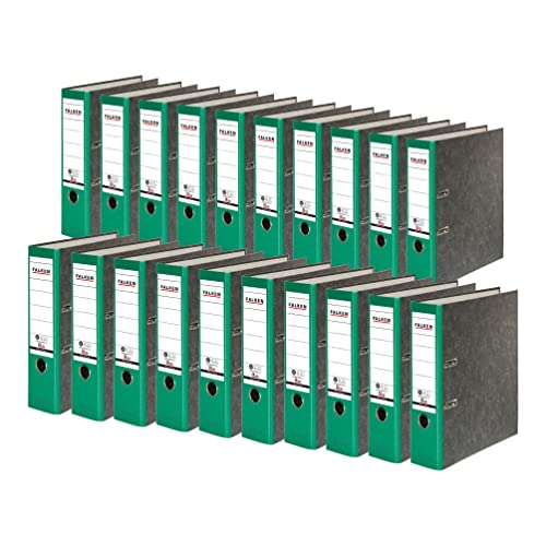 Original Falken 20er Pack Recycling-Ordner Wolkenmarmor. Made in Germany. 8 cm breit DIN A4 grüner Rücken Ringordner Aktenordner Briefordner Büroordner Pappordner CO2-Neutral Blauer Engel von FALKEN