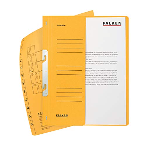 Original Falken 50er Pack Einhakhefter. Made in Germany. Aus Recycling-Karton mit halbem Vorderdeckel und Behördenheftung für DIN A4 gelb Hefter Sammelmappe Dokumentenmappe von FALKEN