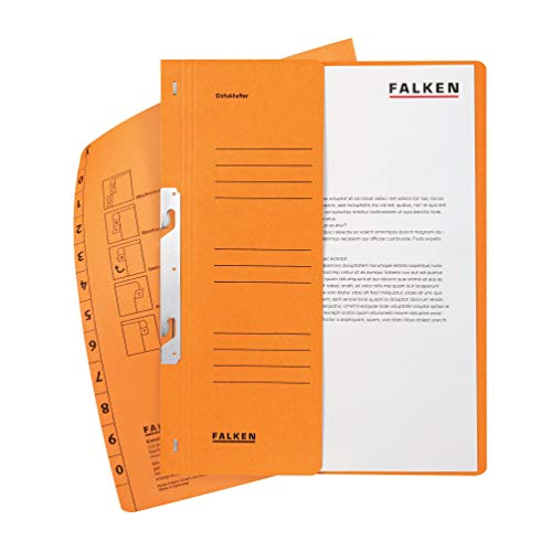 FALKEN Original Falken 50er Pack Einhakhefter. Made in Germany. Aus Recycling-Karton mit halbem Vorderdeckel und Behördenheftung für DIN A4 orange Hefter Sammelmappe Dokumentenmappe von FALKEN