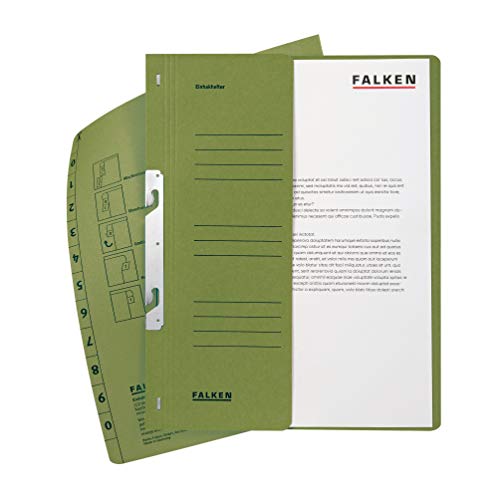 Original Falken 50er Pack Einhakhefter. Made in Germany. Aus Recycling-Karton mit halbem Vorderdeckel und kfm. Heftung für DIN A4 grün Hefter Sammelmappe Dokumentenmappe von FALKEN