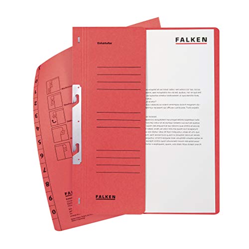 FALKEN Original Falken 50er Pack Einhakhefter. Made in Germany. Aus Recycling-Karton mit halbem Vorderdeckel und kfm. Heftung für DIN A4 rot Hefter Sammelmappe Dokumentenmappe von FALKEN