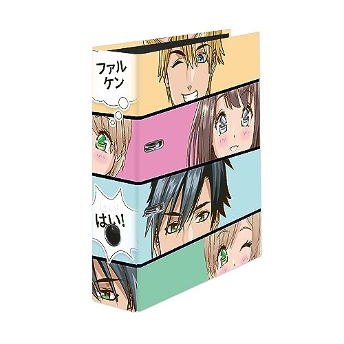 Original Falken Motiv-Ordner Manga Faces. Made in Germany. 8 cm breit DIN A4 Ringordner Aktenordner Briefordner Büroordner Plastikordner Schlitzordner von FALKEN