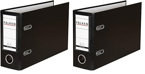 Original Falken PP-Color Kunststoff-Ordner Sonderformat. Made in Germany. 8 cm breit DIN A5 quer mit Wechselfenster schwarz Kontoauszug Ringordner Aktenordner Briefordner Büroordner (Packung mit 2) von FALKEN