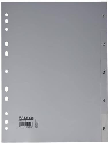 Original Falken PP Kunststoff-Register. Für DIN A4 22,5 x 29,7 cm volle Höhe Druck 1-5 5 Blatt grau Ringbuch Ordner Plastikregister ideal für Büro und Schule von FALKEN