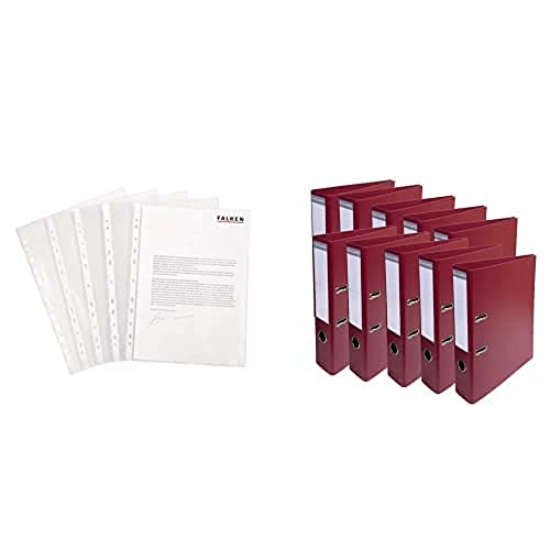 Set aus: Original Falken 100er Pack Economy PP-Kunststoff Prospekthüllen. Für DIN A4 & Exacompta 53704E 10er Pack Premium PVC-Ordner Prem´Touch. 7 cm breit DIN A4 farbig bordeaux von FALKEN