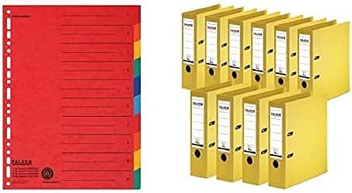 Set aus: Original Falken Karton-Register überbreit A4 24 x 29,7 cm mit Organisationsdruck 10 tlg 2x5 Farben & 10er Pack Falken Chromocolor Premium-Ordner Kunststoffbezug 8 cm breit A4 gelb von Falken