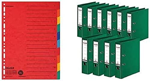 Set aus: Original Falken Karton-Register überbreit A4 24 x 29,7 cm mit Organisationsdruck 10 tlg 2x5 Farben & 10er Pack Falken Chromocolor Premium-Ordner Kunststoffbezug 8 cm breit A4 grün von Falken