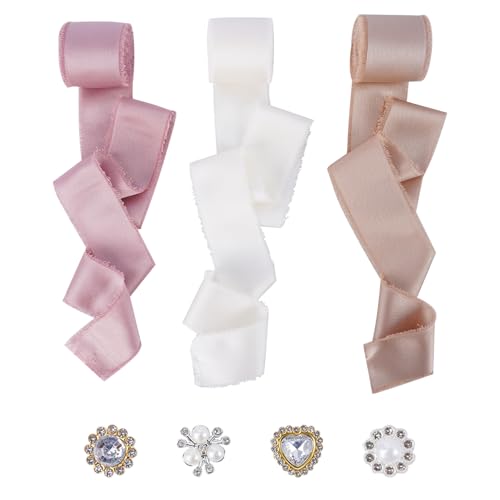 FALSKT Chiffon-Seidenband, handgefertigt, ausgefranster Rand, 4,1 cm x 12 m, Chiffonband für Geschenkverpackungen, Kuchen, Blumenstrauß, Hochzeitseinladungen, Bastelarbeiten, 3 Rollen (4,1 cm x 12,7 von FALSKT