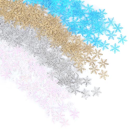 1200 Stück Schneeflocken Konfetti, 4 Farbe Glitter Schneeflocken Weihnachtsdeko, Mini Schneeflocken Eiskristalle Deko, Kleine Schneeflocke Deko Snowflake für Weihnachtsdeko Tischdeko Winter Party von FAMCUCHE