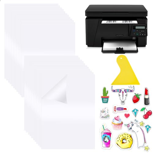 22 Blatt Klebefolie Transparent Sticker Papier Zum Bedrucken, Vinyl Aufkleberfolie für Laser und Tintenstrahldrucker Drucker, Aufkleberpapier Schnell Trocknen Klar Druckerpapier Selbstklebend von FAMCUCHE