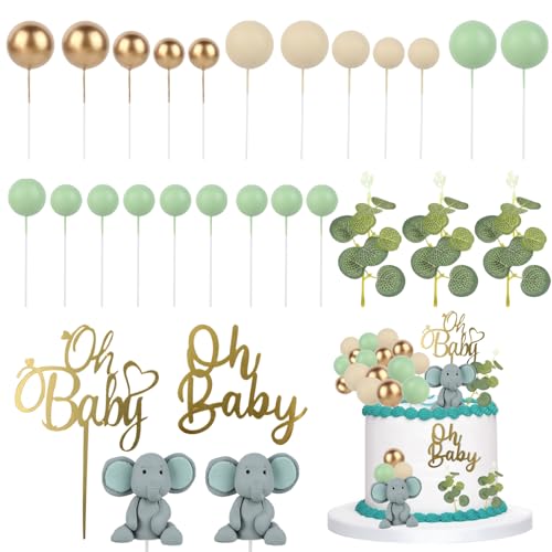 28 Pcs Baby Tortendeko, 2 Stück 3D Elefante Tortendeko Babyparty mit 21 Stück Tortendeko Kugeln, Kreativität Cake Topper Baby, Oh Baby Cake Topper für Hochzeit Baby Shower von FAMCUCHE