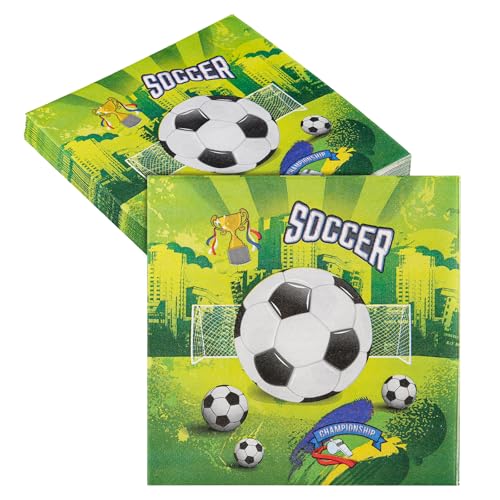 40 Stück Servietten Fussball, 33x33 cm Kindergeburtstag Fussball Servietten, Kinderparty Fußball Deko, Fußball Servietten für Fussball Deko Geburtstag Kinder und Party von FAMCUCHE