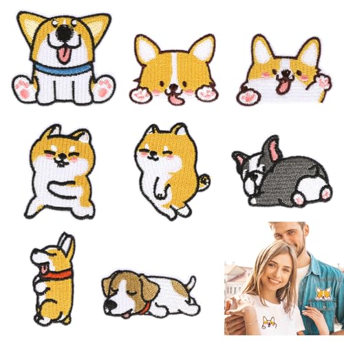 8 Stück Flicken zum Aufbügeln Kinder, Patch zum Aufbügeln Hund Bügelflicken Kinder Sticker zum Aufbügeln, Hund Patch Sticker Bügelbilder für Textilien T-Shirt Jeans Taschen Cartoon Aufbügler von FAMCUCHE