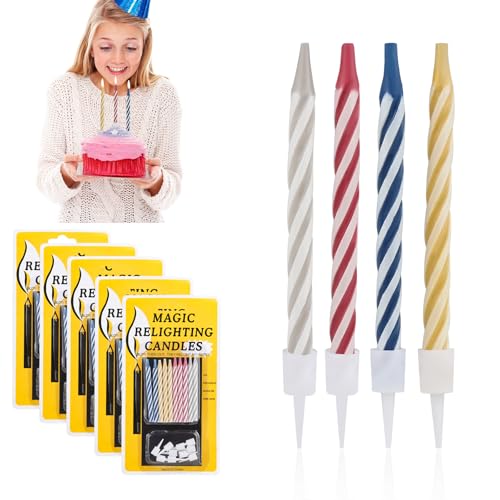 Magic Candle Geburtstagskerzen Kinder, 50 Stück Relight Kerzen Geburtstag, Fun Prank Geburtstagskerzen für Torte, Tortenkerzen für Geburtstag, Party, Weihnachten, Feier von FAMCUCHE