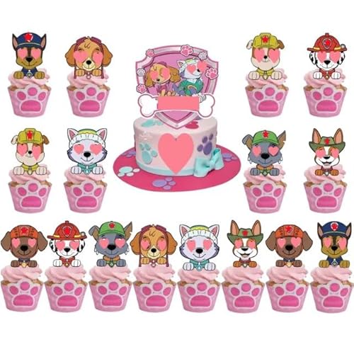 17 Stück Paw Dog Geburtstag Tortendeko FAMILIO-Tortendeko Cake topper Cupcake Topper Kuchendeckel Süße Kinder Kuchen Dekoration für Kinder Geburtstag Party Babyparty Familienessen von FAMILIO