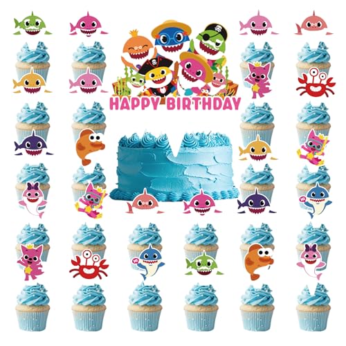 25 Stück Shark Torten Deko FAMILIO Hai Geburtstag Party Deko Shark Cake Topper Set Shark Geburtstags Kuchen Dekoration Shark Themed Kuchen Deko für Kinder Babyparty Geburtstag von FAMILIO