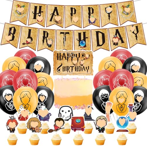 32 PCS Glitzer Zauberer Geburtstagsparty Dekorationen FAMILIO-Glitzer Zauberer Partyzubehör Magisches Thema Luftballons Magisches Thema Partyballon Kuchendekoration Cupcake-Topper für Kinder geburtsta von FAMILIO