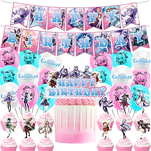 FAMILIO 32 Pcs Genshin Impact Party-Zubehör Dekoration für Geburtstagsfeiern mit Cartoon-Charakter-Thema Dekoration zum Thema Kindergeburtstag Tortenhut Cupcake-Zylinder von FAMILIO