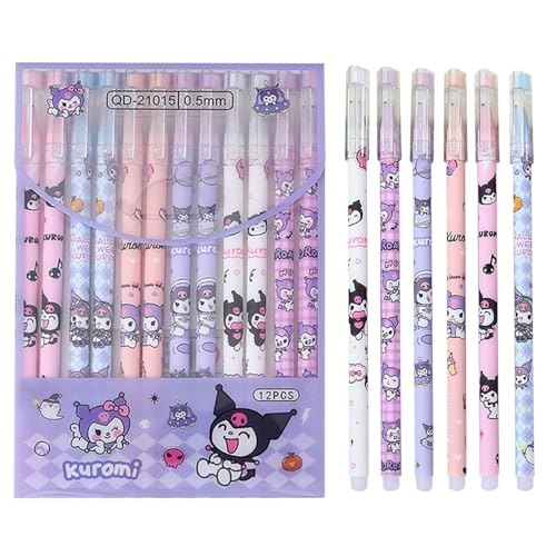 FAMILIO Kulomi Ablöschbarer Neutralstift Schnell trocknender ablöschbarer Kugelschreiber Kinder ablöschbarer Neutralstift Schüler Neuling 0.5 mm schwarz ablöschbarer Stift, 12pcs von FAMILIO