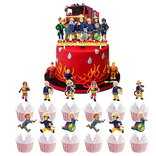 Mini Ornament Kuchen Kinder FAMILIO Geburtstags torte Fireman Sam Dekoration Cartoons Kuchen Topper Party Dekoration Toppers Spielzeug Figuren Set Desktop Ornament，13pcs von FAMILIO