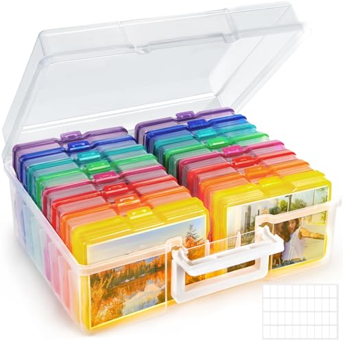 FAMKEEP Fotoaufbewahrungsbox,16 Pcs Foto Organizer Kunststoff,Foto Organizer mit Aufklebern,Foto Aufbewahrungsbehälter für Saatgut Handwerk Karten,Bürobedarf,Stempel von FAMKEEP