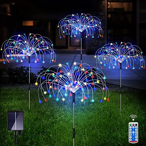 Solar-Gartenleuchten Feuerwerk-Lichterkette, 4 Stück, 480 LEDs, 8 Beleuchtungsmodi, Lichterkette, mehrfarbige Solar-Lichterkette mit Fernbedienung für Rasen, Terrasse, Blumenbeet von FAMKIT