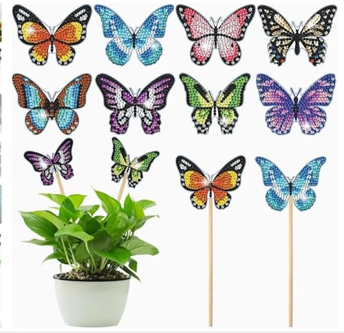 FANGCCC 8 Stück Diamond Painting Schmetterling Sets, Diamond Painting Kinder Erwachsene Gartendekoration für Draußen und Drinnen Balkon Deko, Basteln für Kinder Diamont Painting Geschenk von FANGCCC